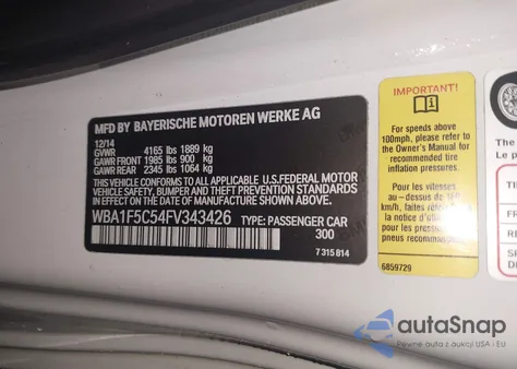 2015 BMW 228I из США, поврежденный, VIN WBA1F5C54FV343426